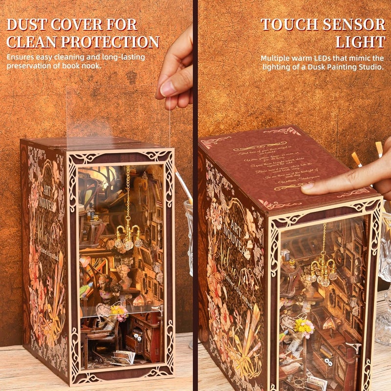 MiniCity Book Nook Kit, DIY Miniature Dollhouse Booknook Kit, 3D Wooden Puzzle Bookend Bookshelf Insert Decor with LED Light for Teens and Adults, Painter's Day at Dusk - Image 3